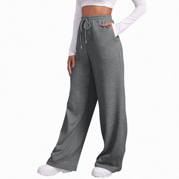 Linfrsh Tall Sweatpants for Women Womens Wide Leg Sweatpants Interior Drawstring Baggy Sweat Pants with Pockets Elastic Waisted Lounge Casual Trousers Grey,XL