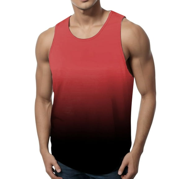 Linfrsh Tank Tops Big and Tall, Men's Sleeveless Tank Top Crewneck Loose Shirt Baggy Athletic Shirts(Red,XL)