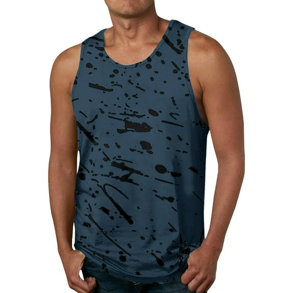 Linfrsh Tank Tops Men Workout Shirts for Men Men's Summer Solid Color Vest Sleeveless T Shirt Athletic Shirts Mens Compression Tank Top Navy,M