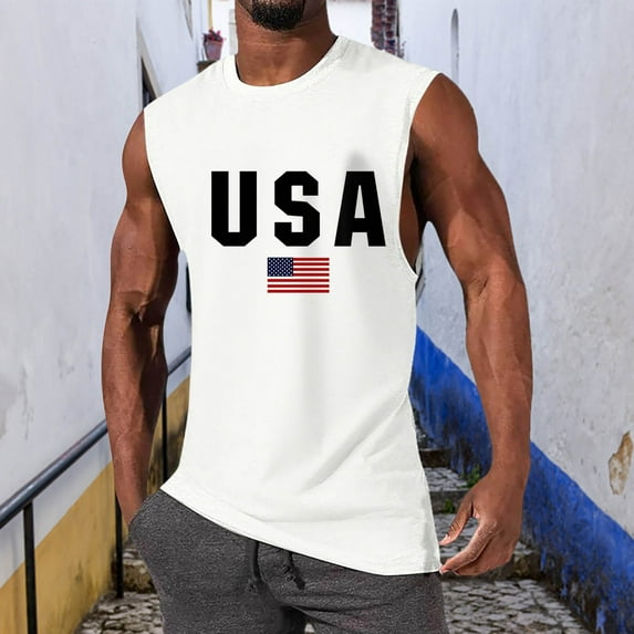 Linfrsh Tank Tops for Men Big and Tall,2025 Men's Sleeveless Shirt Quick Dry Workout Shirt Gym Muscle Athletic Beach Tank Top White,M