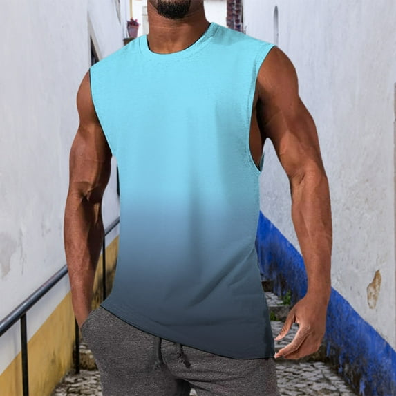 Linfrsh Tank Tops for Men Big and Tall,Men's Tank Tops Gym Sports Sleeveless Shirts for Running Workout Muscle Tee Light Blue,S