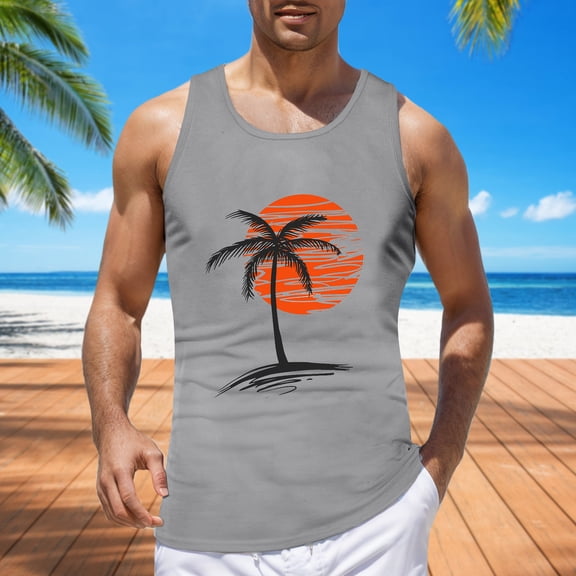 Linfrsh Tank Tops for Men Breathable Sleeveless Round Neck T Shirt Tops Loose Running Ribbed Tank Top Men Grey,XL