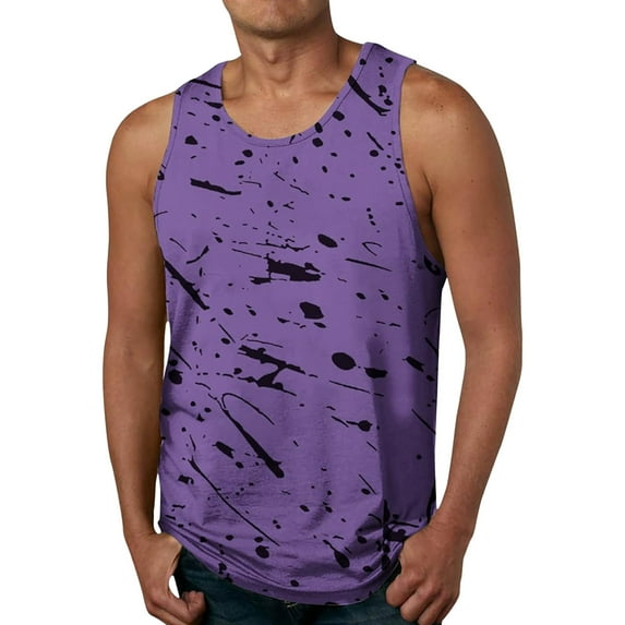 Linfrsh Tank Tops for Men Men's Print Sleeveless Round Neck Casual Athletic Tee Shirts Summer Purple,XL