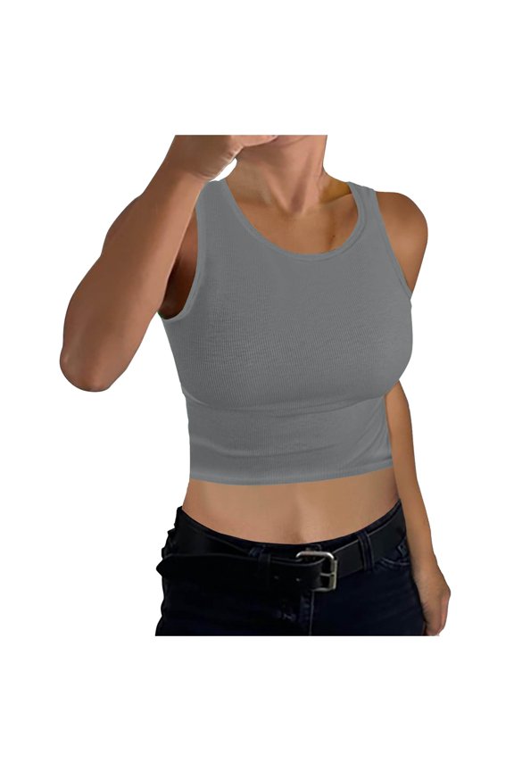 Tank Tops with Built in Bra for Women Adjustable Spaghetti Strap Cami Sleeveless Summer Tops Grey,S