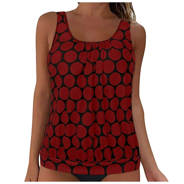 Linfrsh Tankini Swimsuits for Women Trendy Swim Tops Women Top Only Modest Bathing Suit Top Swimwear Plus Size ,M