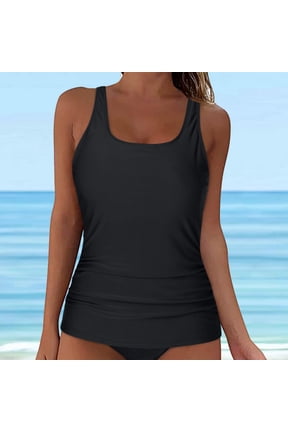 Tankini Tops for Women Swimwear Top Only Tummy Control Bathing Suit Top No Bottom Modest Swim Top Black,M