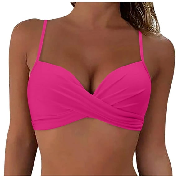 Linfrsh Women's Bikini Top Lace Up Crisscross Swim Crop Tops High Neck Swimsuit Bra Padded Hot Pink,XL