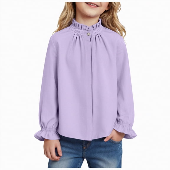 Linfrsh Teen Girl Long Sleeve Shirts Girls Long Sleeve Shirts Kids Crewneck Soft Tunic Tops Basic Casual T-Shirts Light Purple,7-8 Years