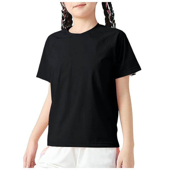 Linfrsh Shirts for Teen Girls Kids Girls T Shirts Casual Short Sleeve Crewneck Color Block Summer Tees(Black,Size 6-7 T)