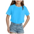 thumbnail image 1 of Linfrsh Teen Girl Shirts Girls T Shirts Short Sleeve Casual V Neck Kids Summer Tops Blouse Tee(Sky Blue,Size 5-6 T), 1 of 4