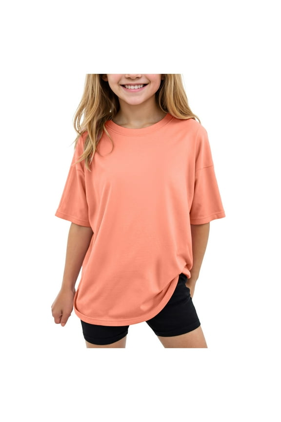 Teen Girl Shirts Kids Girl Summer Shirt Cute Trendy Glasses T-Shirt Short Sleeve Funny Happy Graphic Tees Tops(Orange,Size 2-3 T)