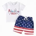 thumbnail image 1 of Linfrsh Toddler Baby Boy 4th of July Clothes Set 6 12 18 24 Months 2T 3T 4T Flag Embroidery Striped Crew Neck Short Sleeve T-Shirt and Shorts 2 Pcs Independence Day Outfits(Sky Blue,18-24 Months), 1 of 8