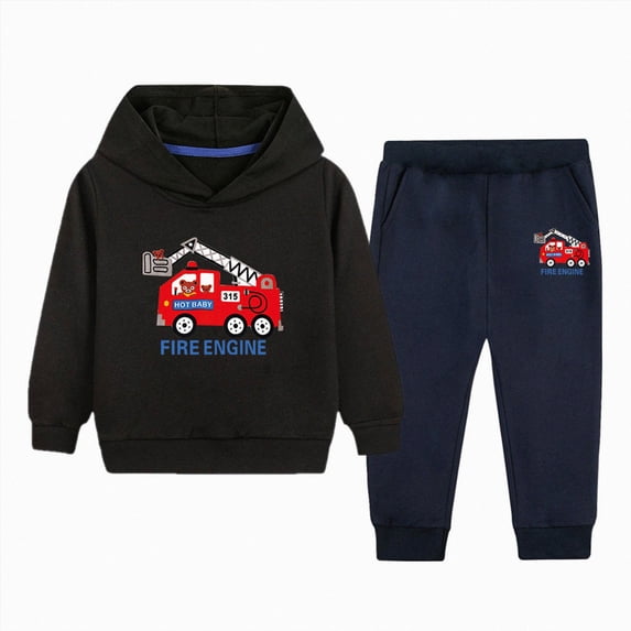 Linfrsh Toddler Baby Boy Clothes Outfits Fall Winter Hoodie Sweatshirt + Elastic Waist Pants Set Little Kids 2pcs Gifts