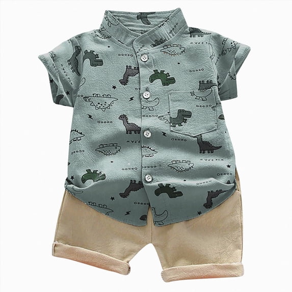 Linfrsh Toddler Baby Boy Summer Outfit Letter Print Short Sleeve T Shirt Tops Elastic Stripe Shorts Cute Infant Clothes(Gray,2-3 Years)
