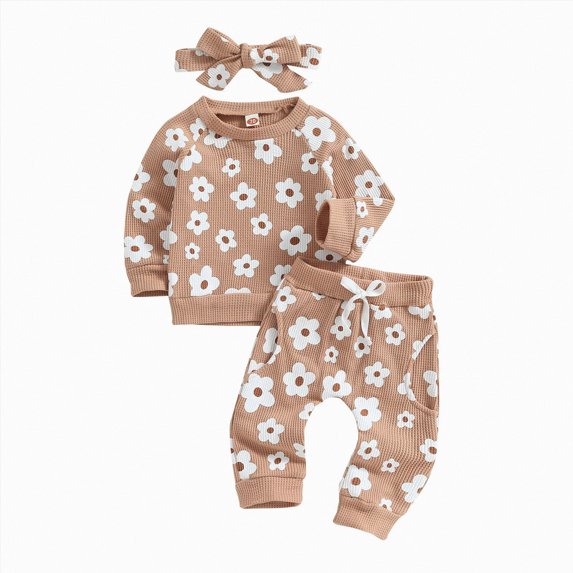 Linfrsh Toddler Baby Girl Fall Winter Clothes Newborn Infant Floral Pullover Sweatshirt T-Shirts+Pants 3PCS Outfits Set