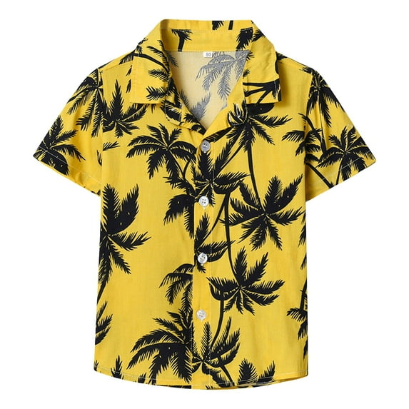 Linfrsh Toddler Boy Polo Shirt Kids Toddler Boys Polo Shirts Baby Cute Graphic Prints Short Sleeve Button Shirt Boys Collared Shirt Summer Tops(Yellow,Size 4-5 T)