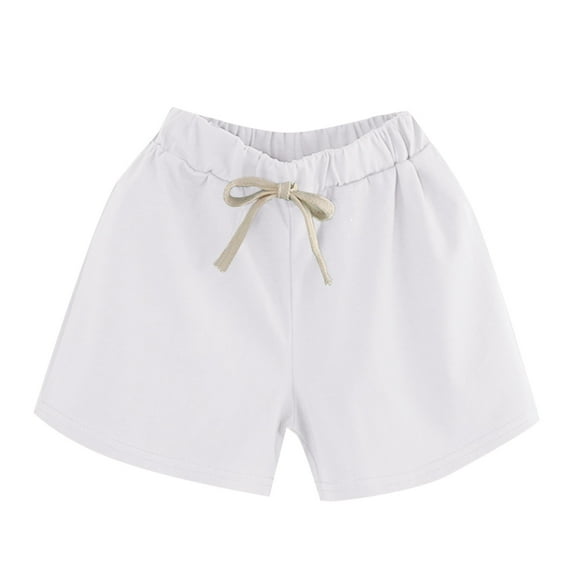 Linfrsh Toddler Boy Shorts Boys Summer Shorts Kids Casual Shorts School Uniform Outfit Solid Adjustable Waist Pants(White,Size 8-9 T)