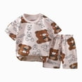 thumbnail image 1 of Linfrsh Toddler Boy Summer Clothes Outfits 4 Pcs Kids Cotton Short Sleeve Shirt Shorts Set(Brown,5-6 Years), 1 of 4