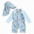 thumbnail image 1 of Linfrsh Toddler Boy Swimsuit Baby Boy Rash Guard Swimsuit Set with Sun Hat - Long Sleeve Zip One Piece Toddler Bathing Suit for Beach & Pool(Light Blue,3-6 Months), 1 of 4