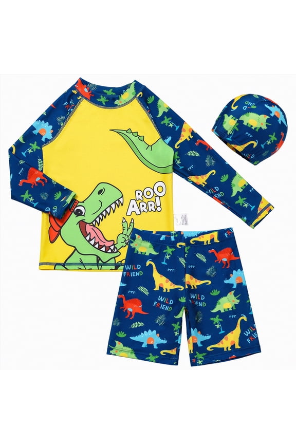 Toddler Boy Swimsuit Toddler Swimsuit Boy Baby Boy Swim Set Bathing Suit With Sun Hat Rash Guard Set Swimwear Trunk 3 Pieces(Navy,3-4 Years)