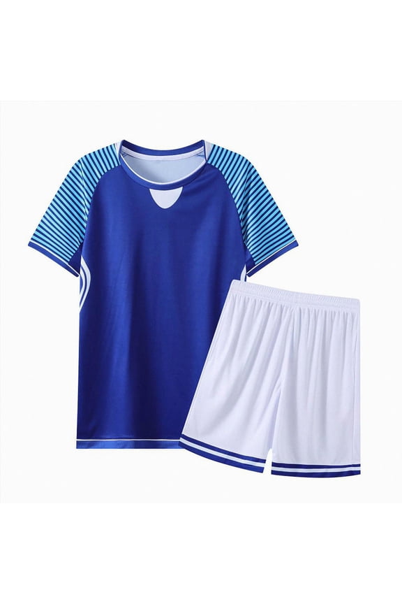 Toddler Boys 2 Piece Soccer Knit Set Soft Jersey Tee & Sport Shorts Team Uniform Outfit(Blue,3-4 Years)