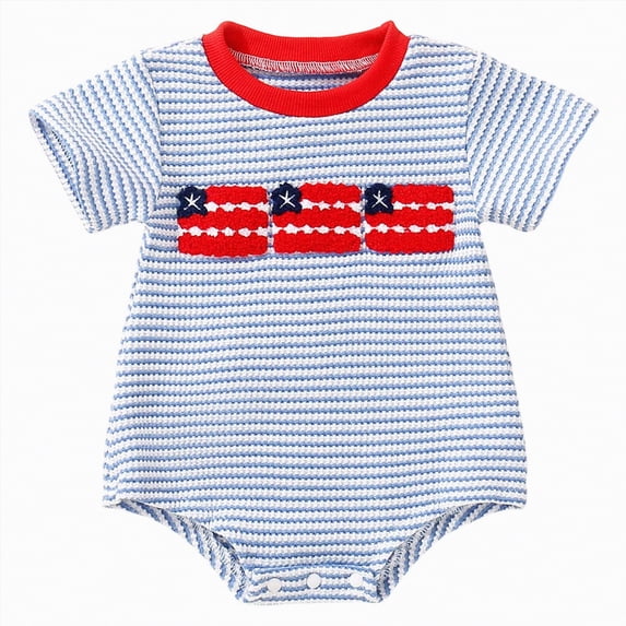 Linfrsh Toddler Boys Girls Short Sleeve Independence Day 4th Of July Romper Bodysuits Newborn Birthday Dailywear(Sky Blue,0-3 Months)