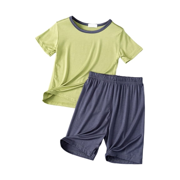Linfrsh Toddler Boys Outfits Toddler Baby Boy Summer Outfit Short Sleeve Letter Print T Shirt Top and Casual Shorts Set Cute Clothes(Green,Size 7-8 T)