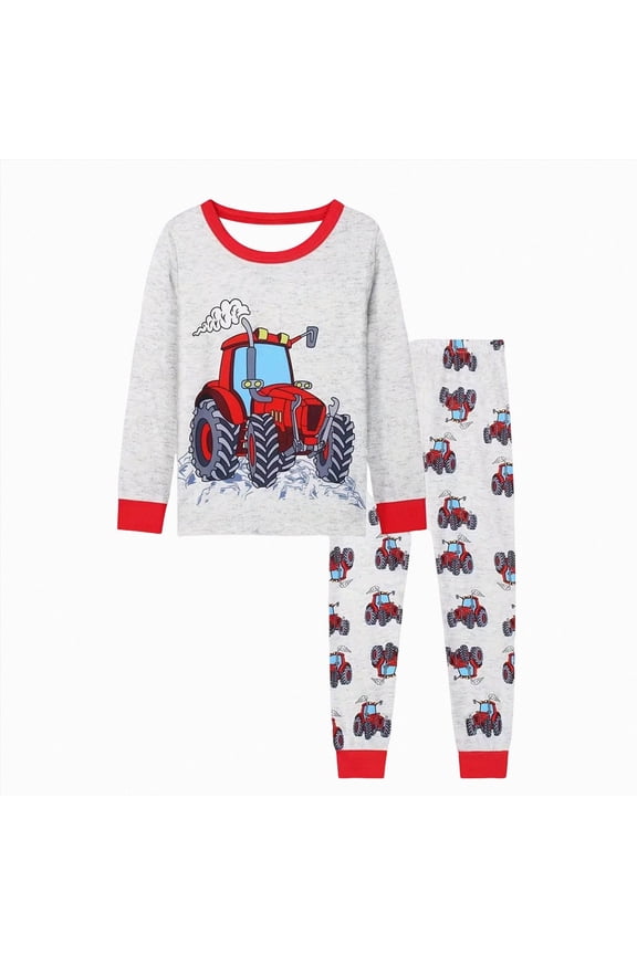 Toddler Boys Pajamas Monster Truck Cotton Planets Sleepwear Pjs Sets Long Sleeve Excavator Jammies (Red,4-5 Years)