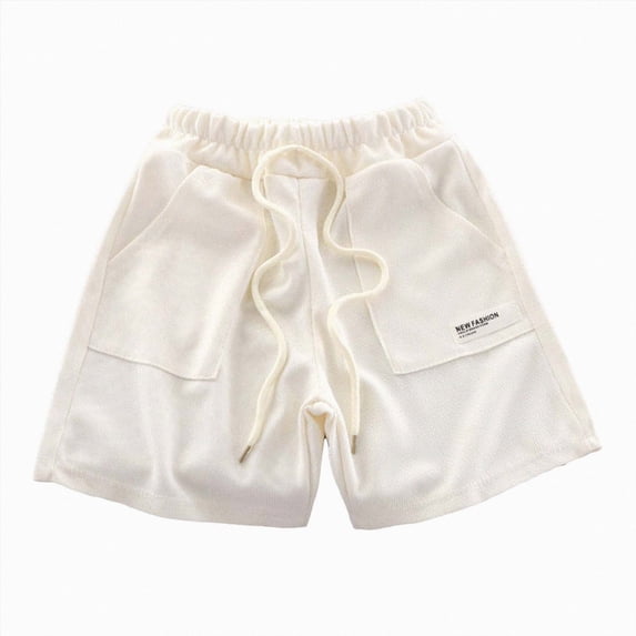 Linfrsh Toddler Boys Shorts Boys School Uniform Shorts Back Elastic Waist Flat Front Twill Bermuda Shorts with Pockets for Kids,White