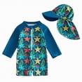 thumbnail image 1 of Linfrsh Toddler Boys Swimsuit Toddler Baby Boy One Piece Swimsuit Kids Bathing Suit Long Sleeve Rash Guard Half Zipper Swimwear Sunhat Set(Navy,2-3 Years), 1 of 7