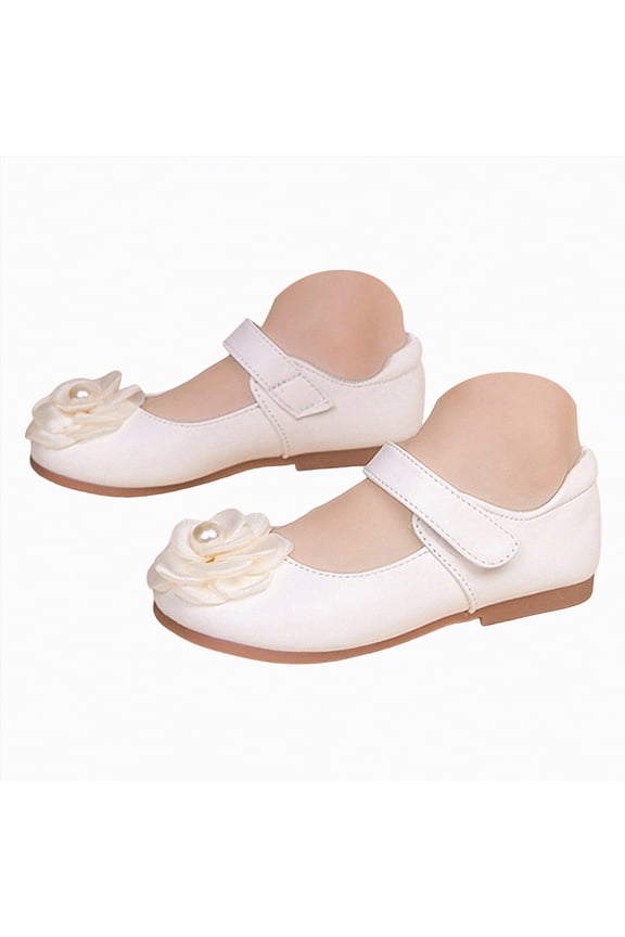 Toddler Dress Shoes Girls Girls Toddler Little Ballet Shoes - Flower Girls Mary Jane Flats Dress Shoes Party Wedding(White,Size13)