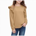 thumbnail image 1 of Linfrsh Toddler Girl Long Sleeve Shirts Kids Girls T Shirts Casual Raglan Long Sleeve Tee Crewneck Color Block Cute Fall Blouses Tops Khaki,5-6 Years, 1 of 5