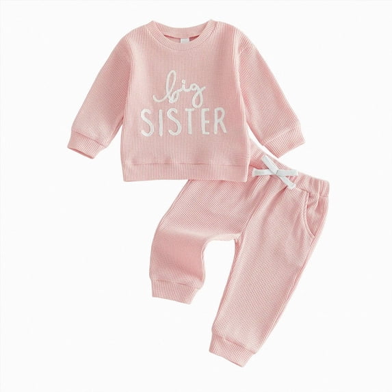 Linfrsh Toddler Girl Outfits Girls' Cute Winter and Casual Letter Embroidered Long Sleeved Pants In Solid Color Set