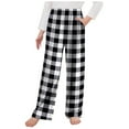 thumbnail image 1 of Linfrsh Toddler Girl Pajamas Pants Flannel Sleep Casual Pants Soft Elastic High Waist Plaid Boys Pants with 2 Pockets Black,5-6 t, 1 of 3