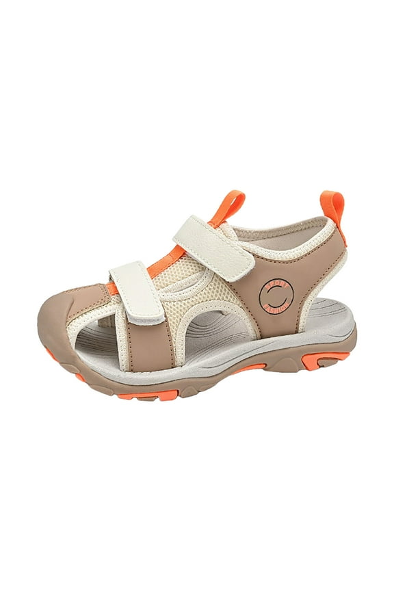 Toddler Girl Sandals Boys Girls Sport Sandals Trendy Breathable Lightweight Outdoor Casual Closed Toe Adjustable Straps for Toddlers & Little Kids(Khaki,Size 5)