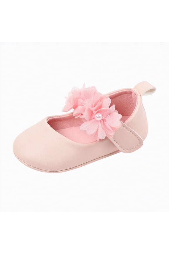 Toddler Girl Shoes Wedding Dress Shoes Ballet Flats Flower Party Mary Jane Beaded Straps Toddler/Little/Big Kids(Pink,Size4)
