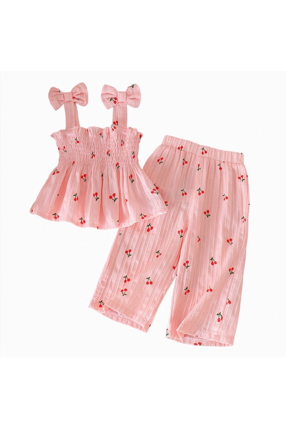 Toddler Girls Ruffle Graphic Tee and Stripe Pants Set, 2-Piece(Watermelon Red,18-24 Months)
