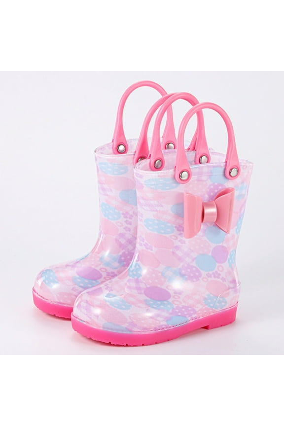 Toddler Light Up Rain Boots for Girls Boys Patterns and Glitter Waterproof Rain Boots with Handles Outdoors Hot Pink,8.5 Toddler