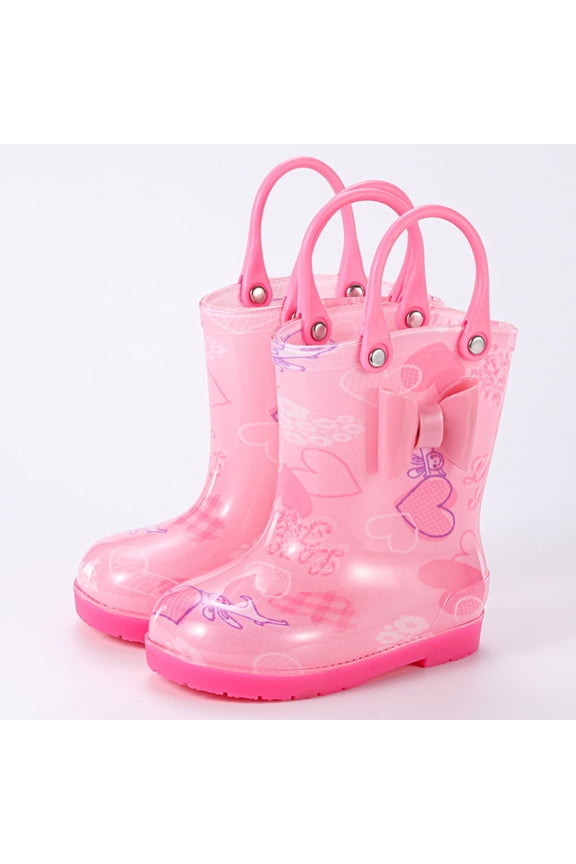 Toddler Light Up Rain Boots for Girls Boys Patterns and Glitter Waterproof Rain Boots with Handles Outdoors Pink,5-6 Years
