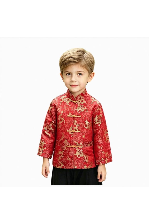 Toddler Outfits Boy Little Boys Tang Jacket Traditional Retro(Red,4-5)