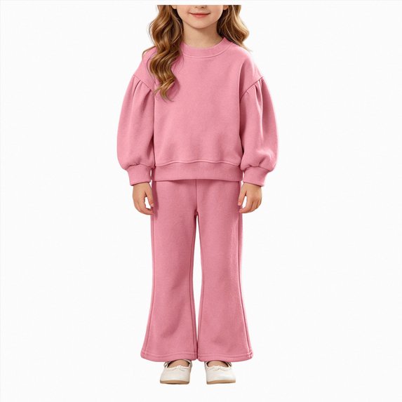 Linfrsh Toddler Outfits Girls' Set Clothing Baby Spring and Colored Hoodie Flared Pants Two Piece Cotton Set