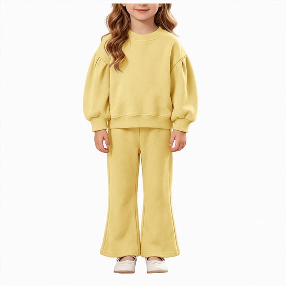 Linfrsh Toddler Outfits Girls' Set Clothing Baby Spring and Colored Hoodie Flared Pants Two Piece Cotton Set