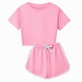 thumbnail image 1 of Linfrsh Toddler Summer Clothes Kid Toddler Girl Clothes Summer Short Sleeve Graphic Tee Shirt + Shorts Summer Outfits Set(Pink,11-12 Years), 1 of 5