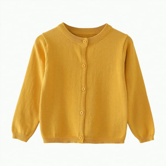 Linfrsh Toddler Sweaters Girls' Cardigans Sweater Button Solid Long Sleeve Knit Sweaters girls dress(Yellow,6-12 Months)