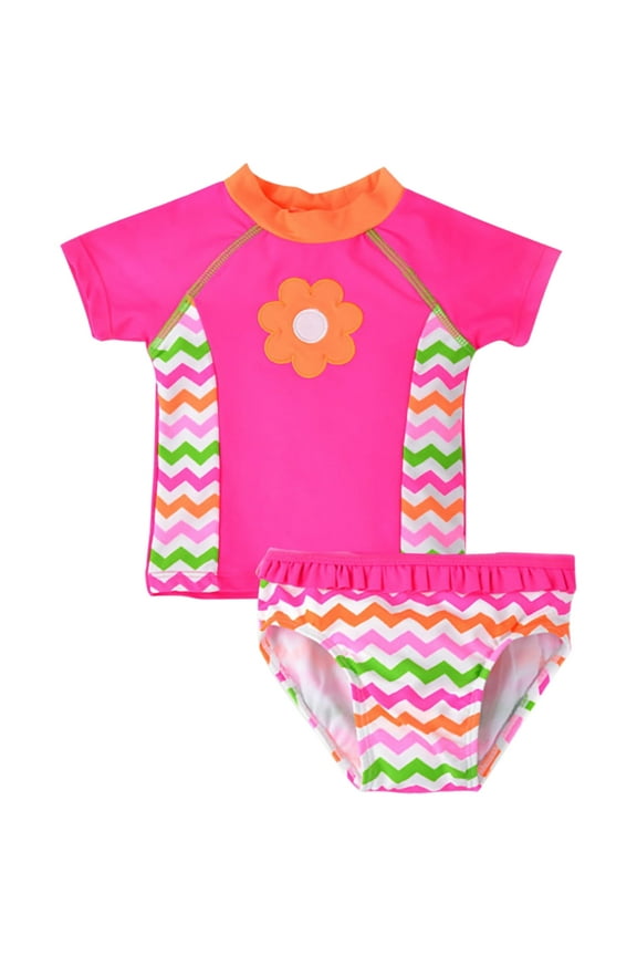 Toddler and Little Girls Rash Guard Sets with Bikini Bottoms Swimwear(Z02-Red,Size 3-4 Years)