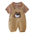 thumbnail image 1 of Linfrsh Toddlers Boys Clothes Toddler Boy Summer Clothes Dinosaur Print Outfits Kids Cotton Short Sleeve Shirt Shorts Set(Brown,Size 6-12 Months), 1 of 4
