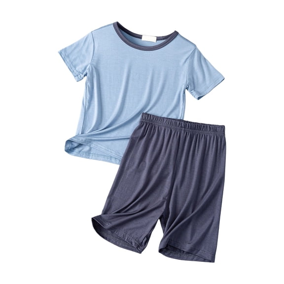 Linfrsh Toddlers Boys Clothes Toddler Boys Summer Outfits Pattern Print Short Sleeve T-Shirt and Elastic Shorts for 2 Piece Vacation Clothes Set(Blue,Size 7-8 T)