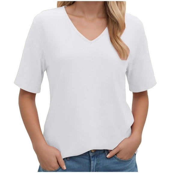 Linfrsh Tops for Women Trendy Womens Short Sleeve V Neck Dolman Tops with Side Shirring Loose Fit Shirts (White,S)