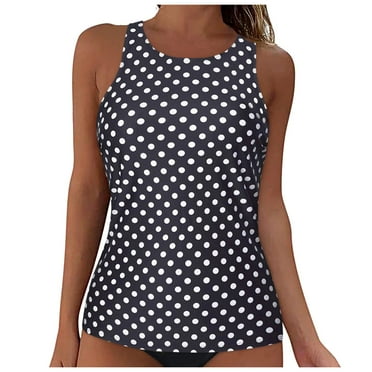 Linfrsh Tummy Control Basic Swimsuits Tunic Fit Tank Tops Casual Cut out Back Sleeveless Beach Modest Swimwear Top White,M