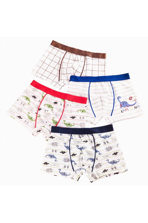 Underwear Toddler Boy 4Pack Boys' Underwear, Boys' Tagless Boxer Briefs for Toddlers, Soft Cotton, Cute Dinosaur Animal Car Prints(Red,2-3 Years)